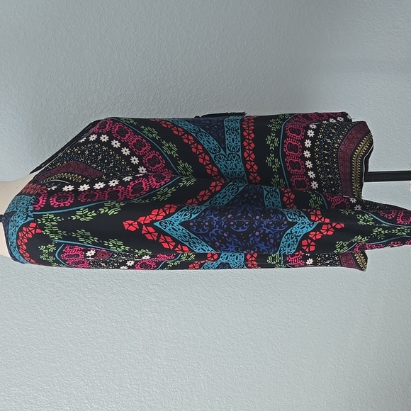 ELLA MOSS Black V Neck Tassel Cord Tunic Size Large Bright Mandala Print Boho - Picture 7 of 13